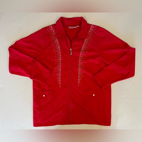 Quacker Factory red sequine rhinestone accented full zip jacket size large - Picture 1 of 6